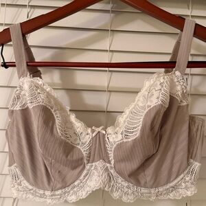 Felina Lace Trimmed Bra in Taupe and White